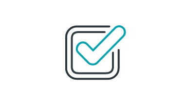 black and teal icon of check box with check mark