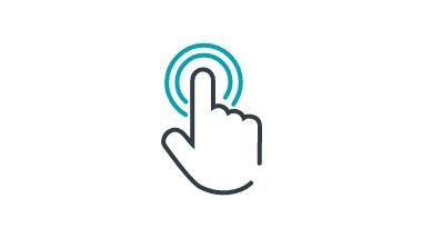 black and teal icon of hand pointing exactly on dot