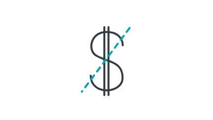black and teal icon of dollar sign with a slash through it indicating free