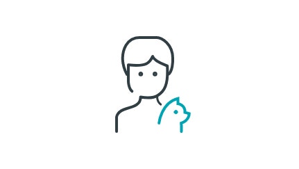 black and teal icon of pet owner with cat