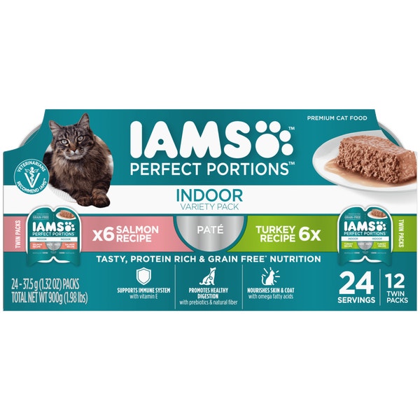 IAMS™ PERFECT PORTIONS™ INDOOR PATÉ VARIETY PACK- SALMON RECIPE & TURKEY RECIPE 12CT image 1