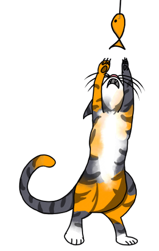 illustration of a cat lunging afer a fish