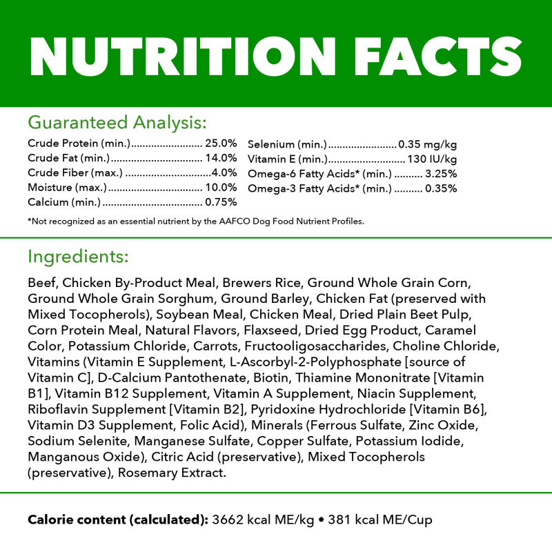 IAMS™ ADULT BEEF AND RICE guaranteed analysis image