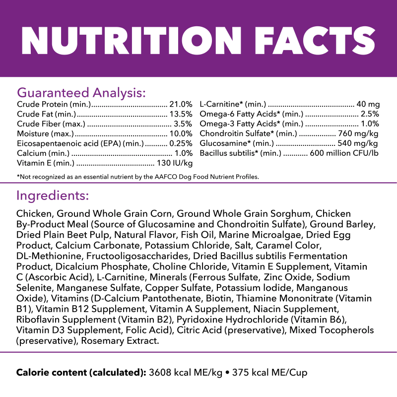 IAMS ADVANCED HEALTH Mobility Support Chicken and Whole Grain Recipe Adult Dry Dog Food, 4.5 lb. Bag guaranteed analysis image