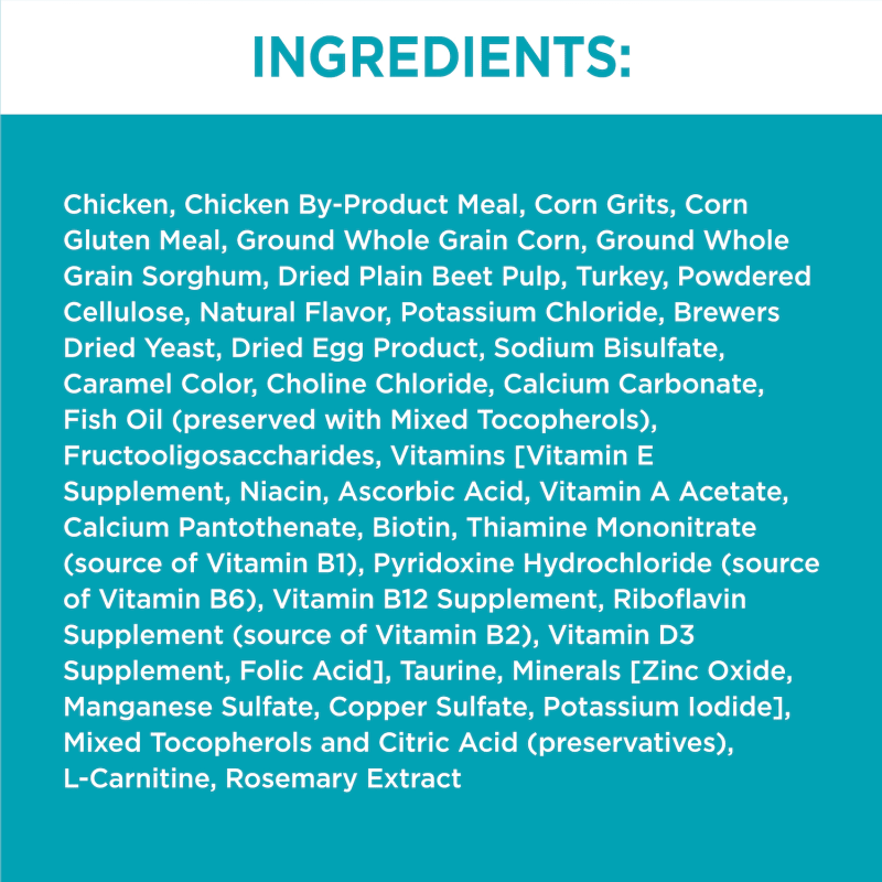 IAMS™ PROACTIVE HEALTH™ ADULT INDOOR WEIGHT & HAIRBALL CARE WITH CHICKEN & TURKEY ingredients image