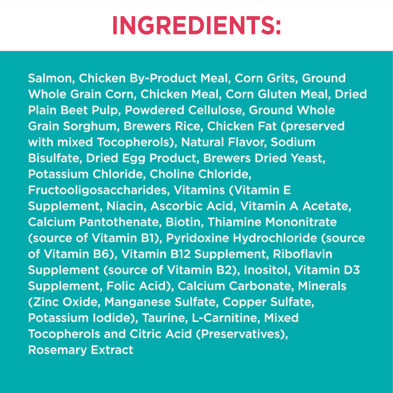 IAMS™ PROACTIVE HEALTH™ ADULT INDOOR WEIGHT & HAIRBALL CARE WITH SALMON ingredients image