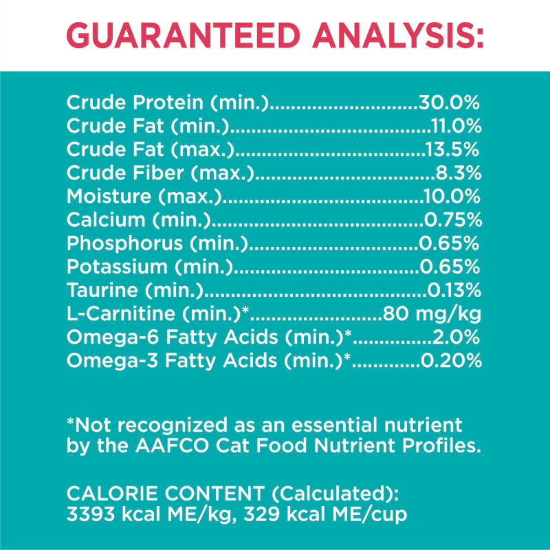 IAMS™ PROACTIVE HEALTH™ ADULT INDOOR WEIGHT & HAIRBALL CARE WITH SALMON guaranteed analysis image