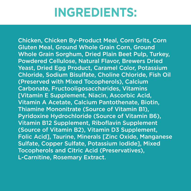 IAMS™ PROACTIVE HEALTH™ ADULT INDOOR WEIGHT & HAIRBALL CARE WITH CHICKEN & TURKEY ingredients image